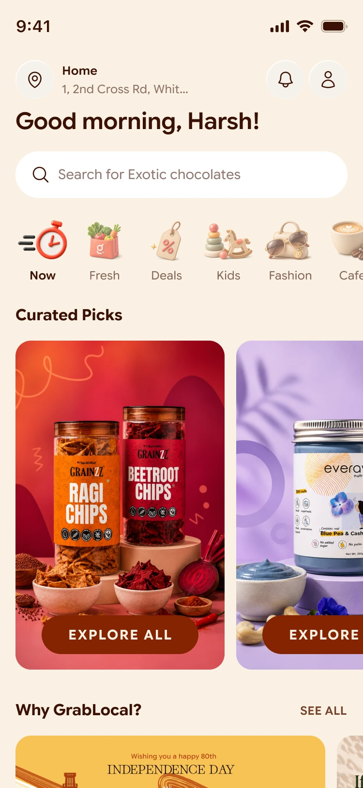 The GrabLocal Buyer App home screen